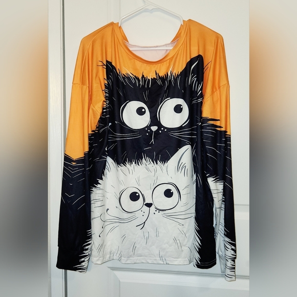 ❌️ [SOLD] Orange Black White Fluffy Cat Print Long Sleeve Shirt - discontinued! - Picture 2 of 4